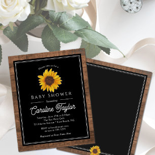 Papier Tournesol rustique sur invitation Baby shower bois