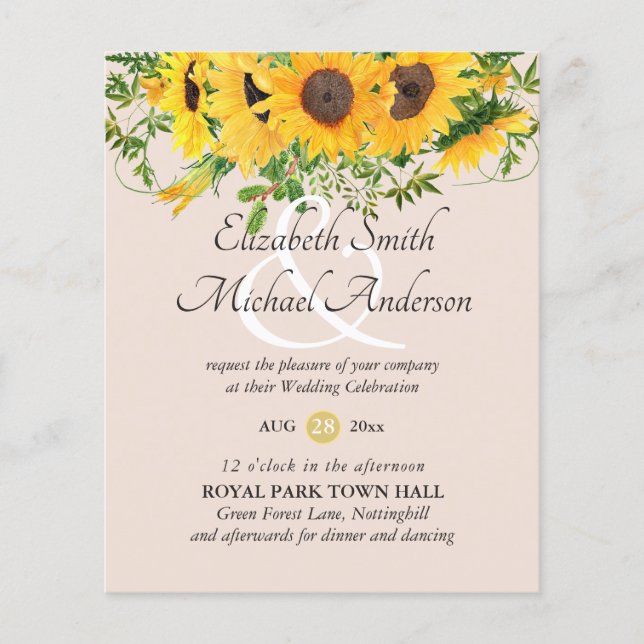 Papier Tournesol rustique thème Mariage Budget (Devant)