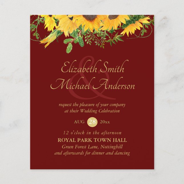 Papier Tournesol rustique thème Mariage Budget (Devant)