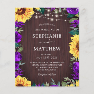 Papier Tournesol rustique violet lumières Budget Mariage