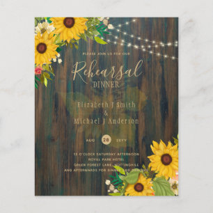 Papier Tournesols d'été Rustic Wood REHEARSAL DINNER Inv