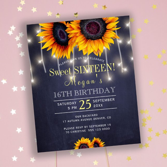 Papier Tournesols rustique chic sweet sixteen invitation (Créateur téléchargé)
