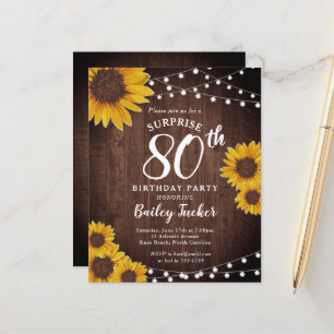 Papier Tournesols rustiques Surprise 80e anniversaire Inv