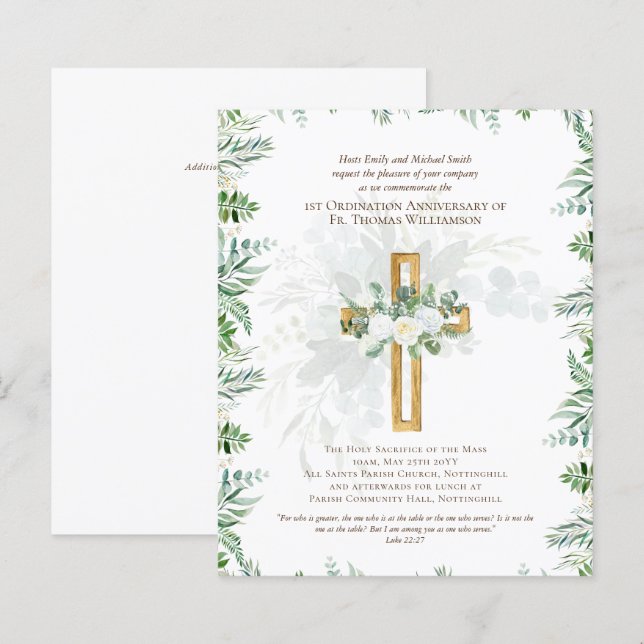 Papier TOUT Anniversaire d'Ordination Invitation Bois rus (Devant / Derrière)
