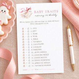 Papier Traits de bébé fantôme mignon avec un nœud rose po