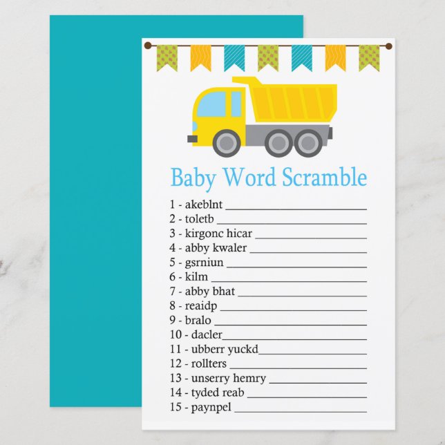 Papier Traverser le camion Baby mot scramble jeu (Devant / Derrière)