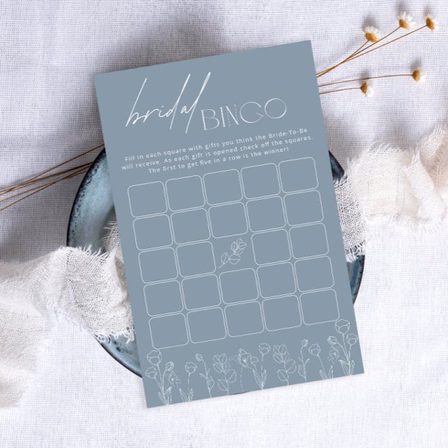 Papier Trendy Dusty Blue Floral Fête des mariées Bingo Je (Créateur téléchargé)
