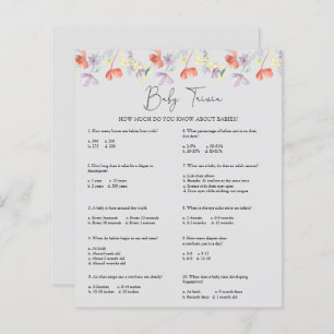 Papier Trivia de bébé fleur sauvage Jeu Baby shower