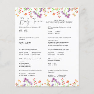 Papier Trivia de bébé fleur sauvage   Jeu Baby shower