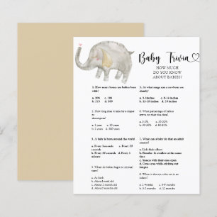 Papier Trivia des bébés éléphants Jeu Baby shower