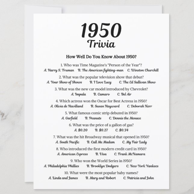 Papier Trivia Game 1950 (Devant)