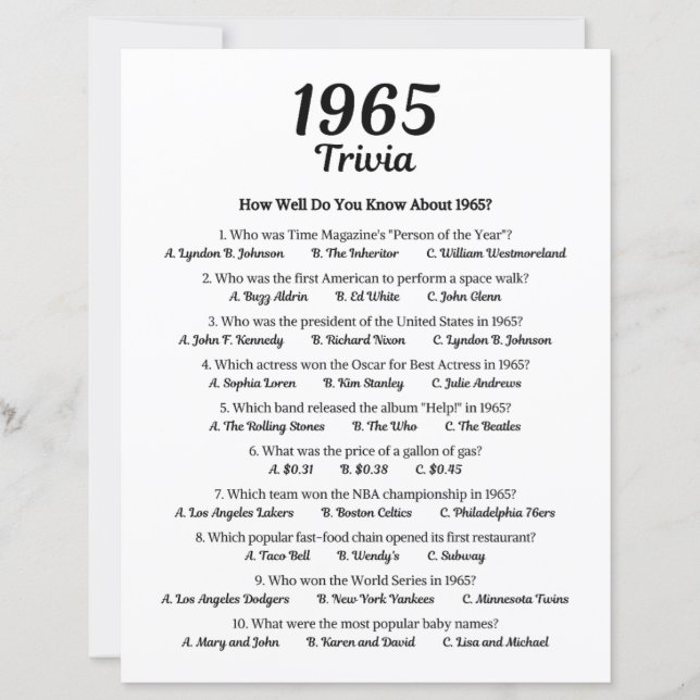 Papier Trivia Game 1965 (Devant)