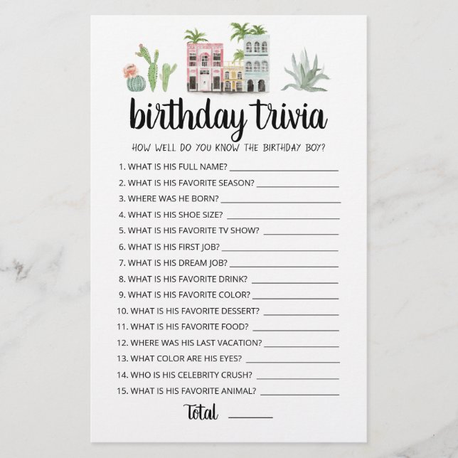 Papier Trivia Jeu À Quel Point Connaissez-Vous Le Garçon  (Devant)
