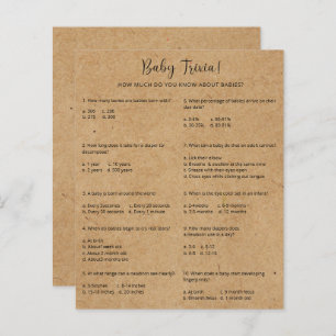 Papier Trivia rustique pour bébés Jeu Baby shower