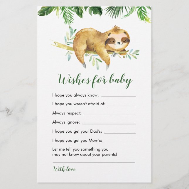 Papier Tropical Boy Sloth Baby shower Wings for baby (Devant)