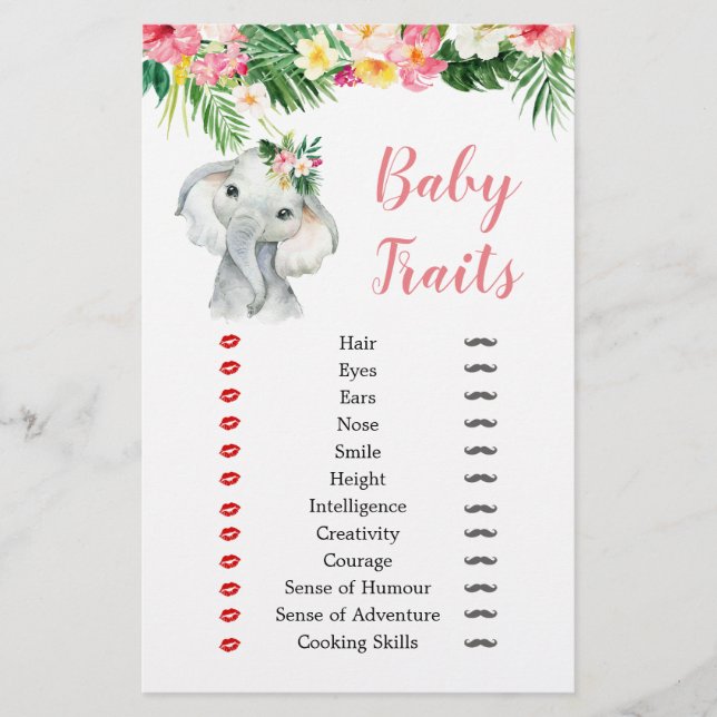 Papier Tropical Elephant Girl Baby shower Baby Traits (Devant)