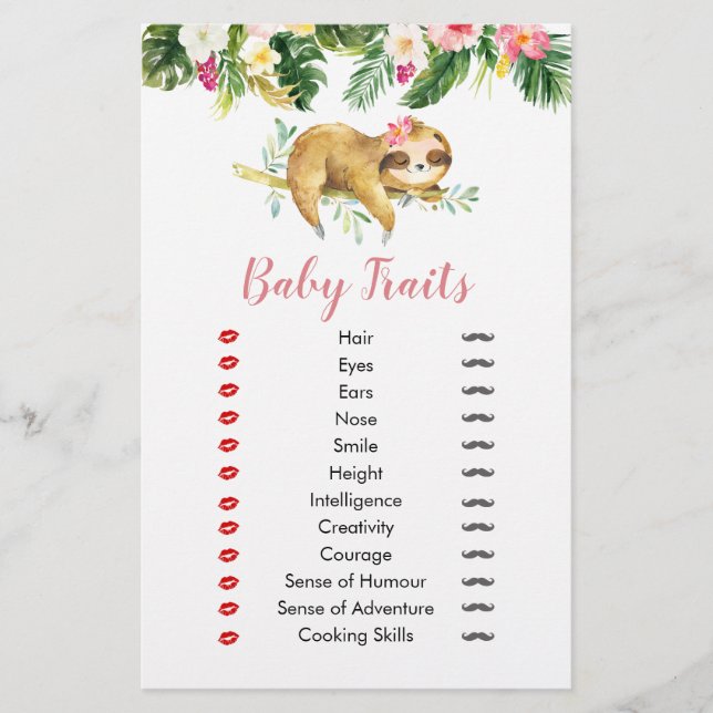 Papier Tropical Girl Sloth Baby shower Baby Traits (Devant)