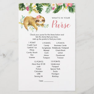 Papier Tropical Girl Sloth Baby shower Jeu de bourse