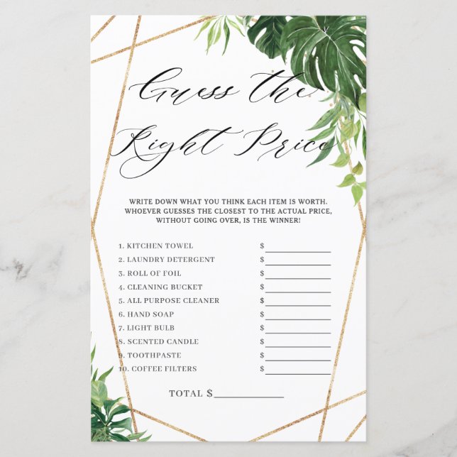 Papier Tropical Greenerife Devinez juste Prix jeu (Devant)