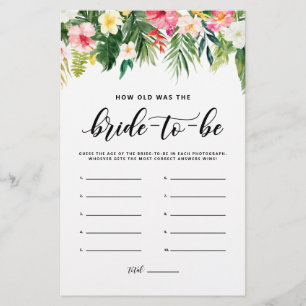 Papier Tropical How old was the Bride-to-be Game Card