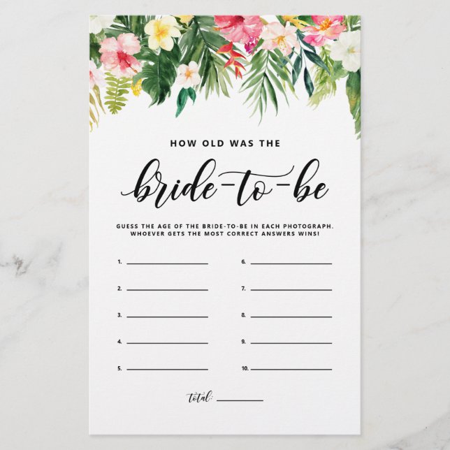 Papier Tropical How old was the Bride-to-be Game Card (Devant)