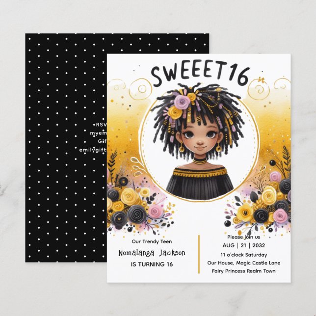 Papier Tropical Sweet 16 Noir Ado Anniversaire Noir Or (Devant / Derrière)