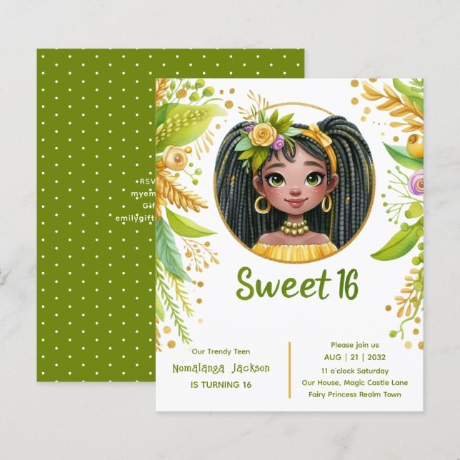 Papier Tropical Sweet 16 Noir Adolescent Anniversaire Ver (Devant / Derrière)