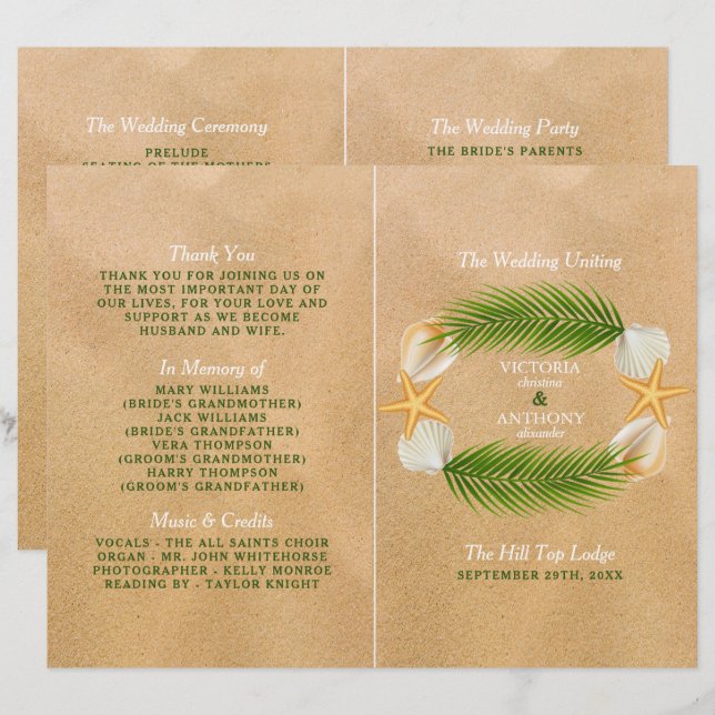 Papier Tropical Wreath Sandy Beach Wedding Program (Devant / Derrière)