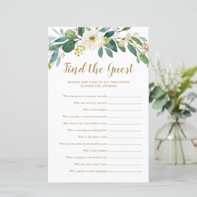 Papier Trouver le jeu de Baby shower invité | Verdure (Debout devant)