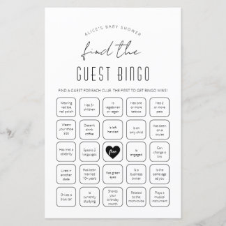 Papier Trouvez le jeu de Baby shower de Bingo invité