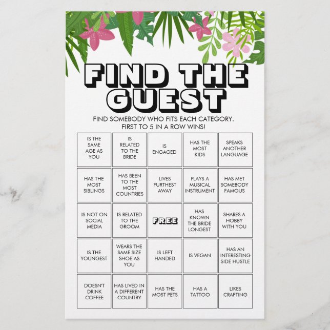 Papier Trouvez le jeu de bingo invité (Devant)