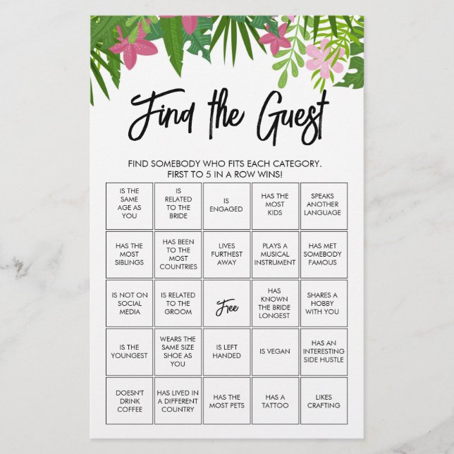Papier Trouvez le jeu de bingo invité (Devant)