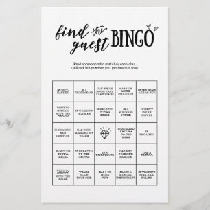 Papier Trouvez le jeu de bingo invité pour Mariage ou nup