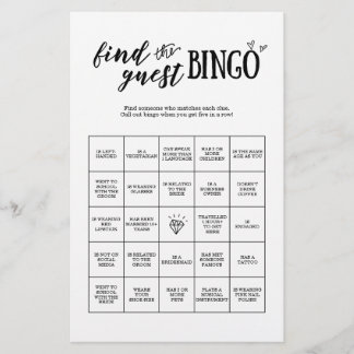 Papier Trouvez le jeu de bingo invité pour Mariage ou nup