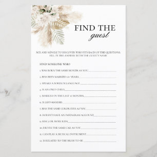 Papier Trouvez le jeu de Fête des mariées Boho invité