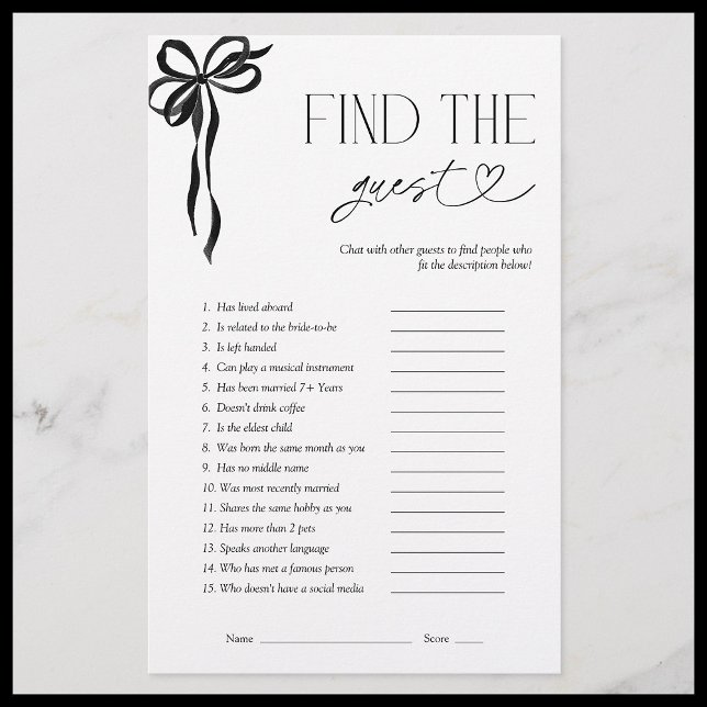 Papier Trouvez Le Jeu De Fête des mariées De Bow Noir Inv (Créateur téléchargé)