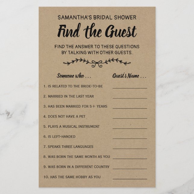Papier Trouvez l'invité anglais espagnol nuptiale jeu de  (Devant)