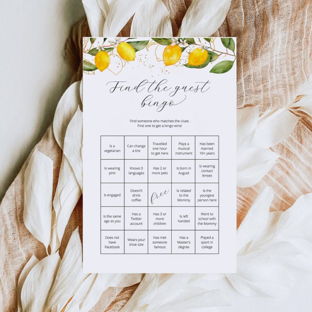 Papier Trouvez L'Invité Bingo Lemon Citrus Baby shower Je (Créateur téléchargé)