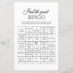 Papier Trouvez l'invité bingo nuptiale douche jeu