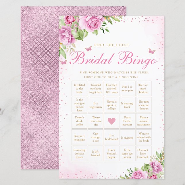 Papier Trouvez l'invité Bingo Shower Bingo Jeu (Devant / Derrière)