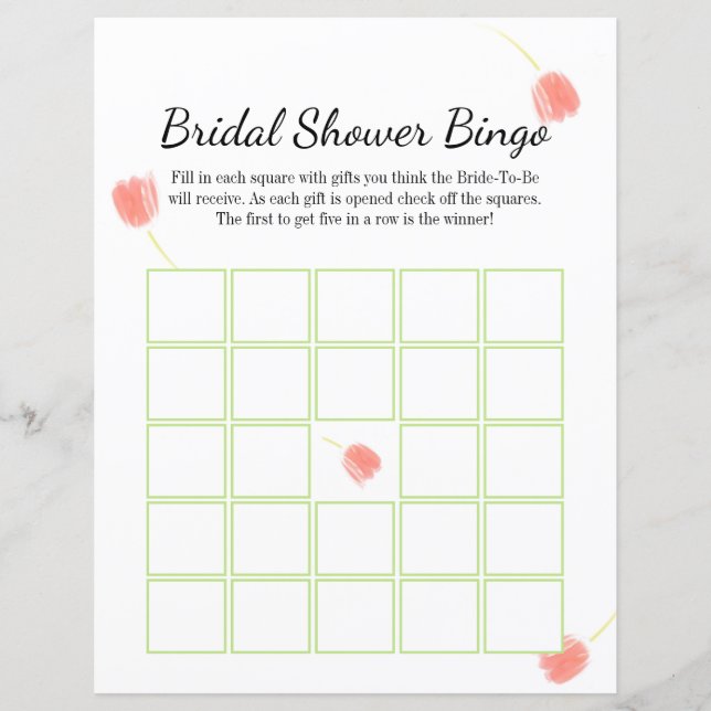 Papier Tulipes Roses Doux Élégant Bingo de Mariage (Devant)