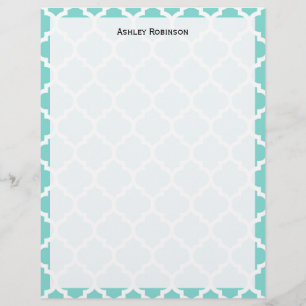 Papier Turquoise Aqua Wht Moroccan Quatrefoil Pattern #5
