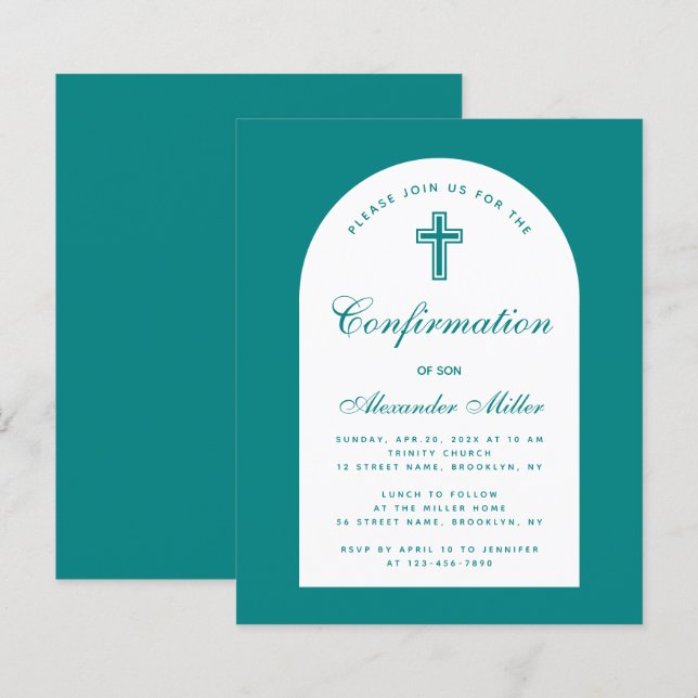 Papier Turquoise Garçon Confirmation Arche blanche Budget (Devant / Derrière)