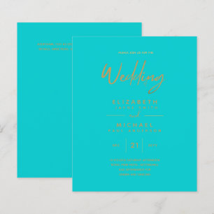 Papier Turquoise Gold Modern Faire-part de mariage simple