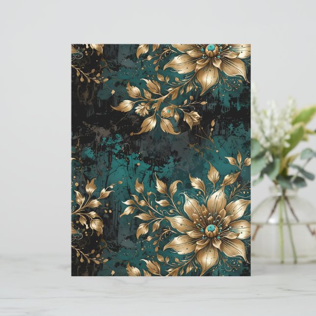 Papier Turquoise & Or Perdu Grunge Floral (Debout devant)