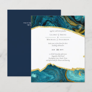 Papier Turquoise Peacock Blue Gold Agate Mariage