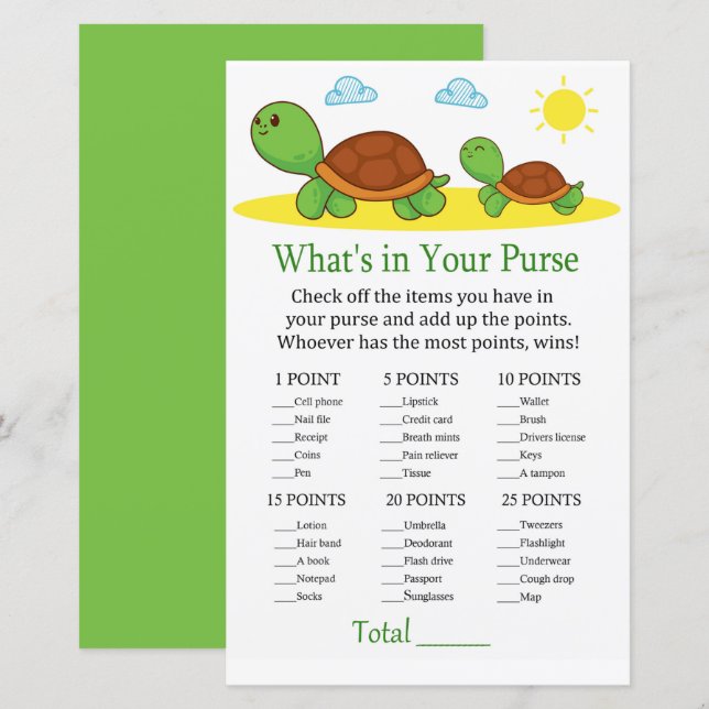 Papier Turtle Ce qui est dans votre baby shower de jeu de (Devant / Derrière)