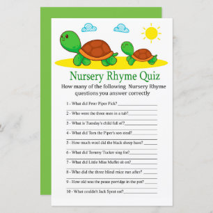 Papier Turtle Nursery Rhyme Quiz jeu de baby shower