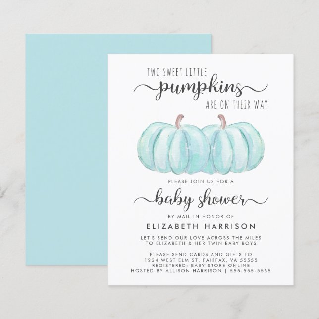 Papier Twin Baby Boys Citrouille Douche Par Mail Invitati (Devant / Derrière)