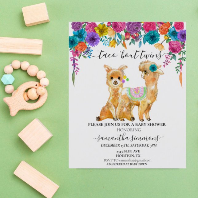Papier Twins Taco Fiesta Baby shower Llama Floral (Créateur téléchargé)